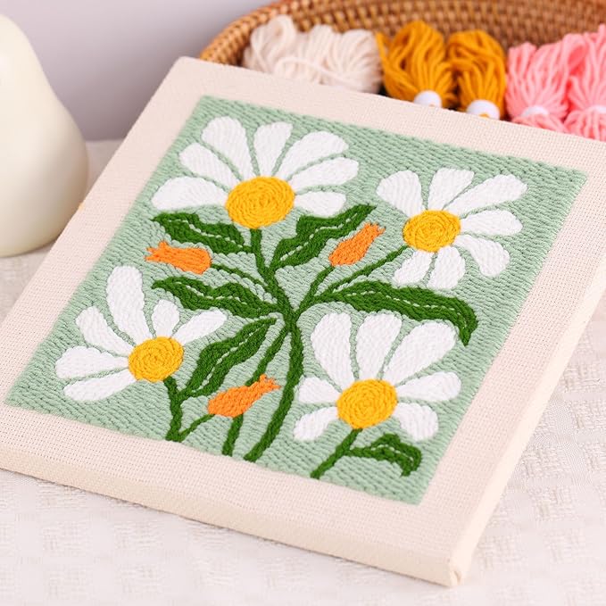embroidery punch needle kit frame, embroidery starter kits for beginner kids,punch needle fabric with pattern,threader, yarns,embroidery hoops & rug punch(green)