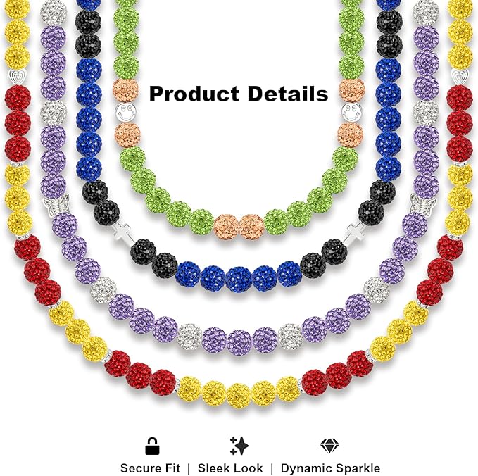 223Pcs 10mm Rhinestone Beads Kit for Jewelry Making, 10 Colors Round Disco Ball Sparkly Beads with Cross Charms and Accessories for DIY Baseball Necklace Bracelet Earring Crafting
