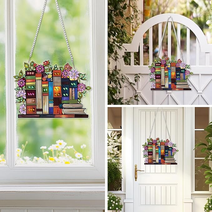 EOBROMD Diamond Hanging Art Kits for Adults Book, Diamond Art Painting Flower Window Pendant Kits Suncatchers, DIY Special Shaped Rhinestone Adults, Home Wall Decor