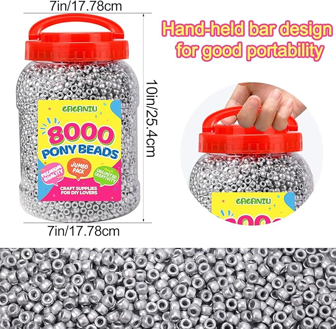 8000 pcs pony beads bulk for bracelet grey plastic beads making for hair braiding diy crafts kandi jewelry key chains and ornaments decorations boxed
