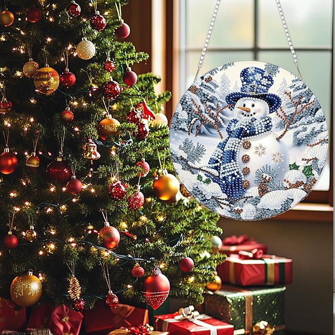 SENQAO Christmas Diamond Art Hanging Kits for Adults Kids, Snowman Diamond Art Suncatchers, 5D Special Shape Diamond Painting Pendant Window Ornament Gifts for Home Door Wall Decor