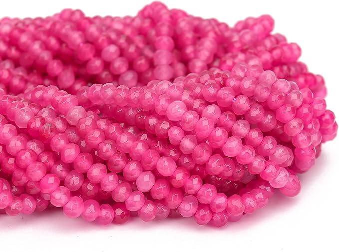 2 Strands Colored Rose Jade Beads for Jewerly Making, 3 * 4mm Faceted Rondelle Gemstone Crystal Beads for DIY Bracelet Necklace Crafts