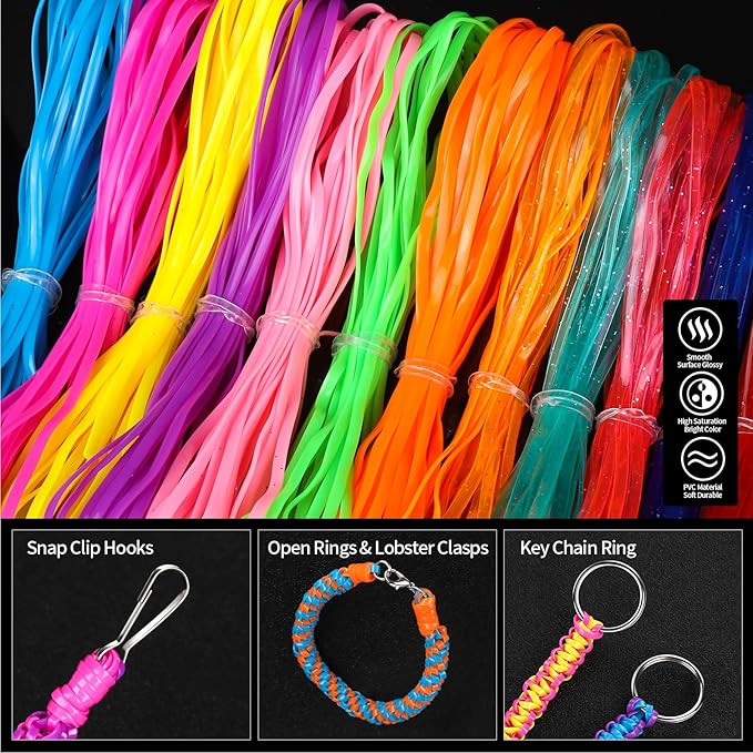 Fandamei Lanyard String Kit, 12 Colors Plastic Lacing Cord, Bright and Glitter Color, Lanyard String for Crafts, Bracelets and Jewelry Making Weaving Kit for Craft DIY