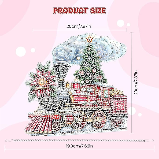 MOGTAA Christmas Diamond Art Hanging Kits for Adults Kids, Christmas Train Diamond Art Suncatchers, 5D Special Shape Diamond Painting Window Pendant Kit for Home Garden Wall Decor