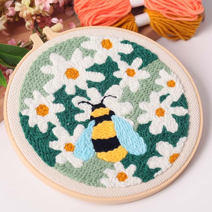 harimau 3pcs beginner embroidery kit,eye pattern,cross stitch kits, including stamped embroidery cloth with 3 embroidery hoops, multicolor color threads for embroidery kit (green)