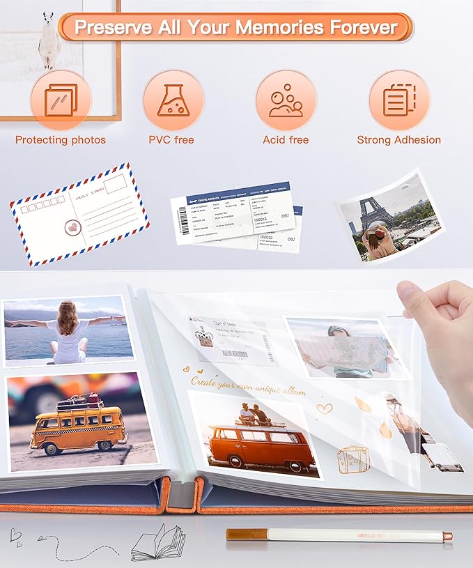 Popotop Photo Album Self Adhesive Scrapbook Album for 4x6 5x7 8x10 Pictures DIY Photo Book as Scrapbooking Supplies Kits, Birthday Gifts for Women Mom Wedding Baby Family Travel