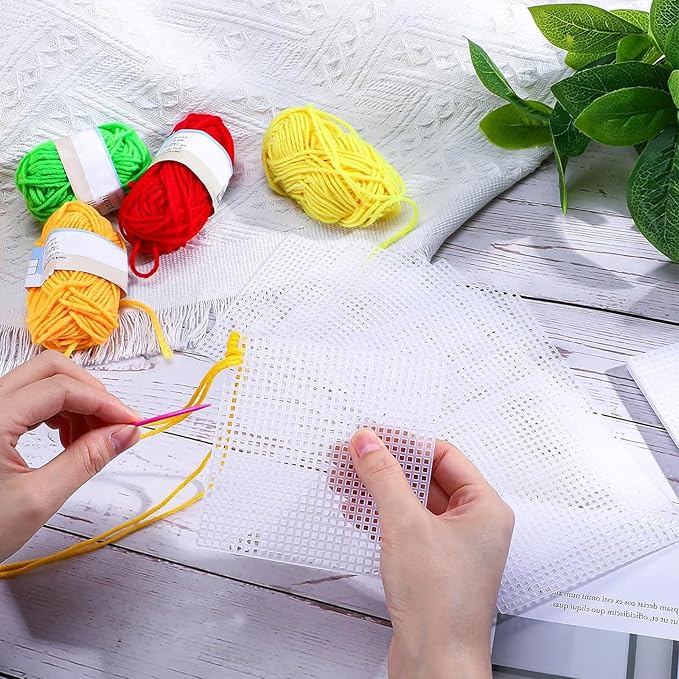 Allazone 30 PCS 7 Count Plastic Mesh Canvas Sheets 5.43 X 5.43 Inch Plastic Canvas Embroidery Crafting Acrylic Yarn Crafting Knit Crochet Projects Make Dividers