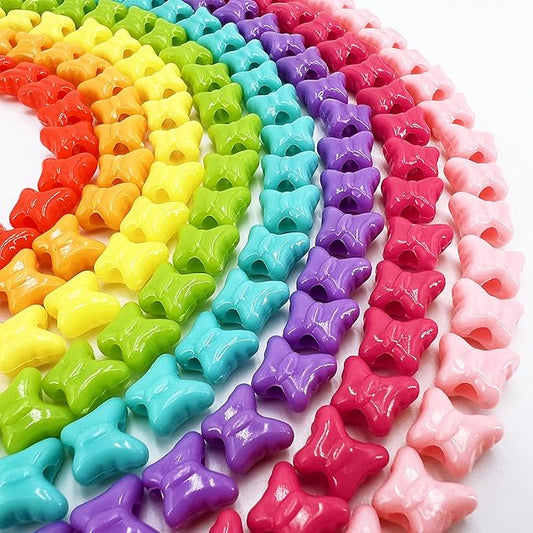 MIIIM 500 Pcs Colorful Butterfly Pony Beads Shapes for Friendship Bracelet, Large Hole Kandi Beads for Hair Braids, Jewelry Making (Multi-Colored)