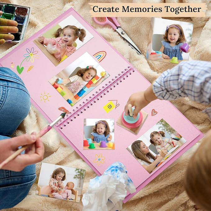 Scrapbook 8x8 Inch DIY Scrapbook Album Hardcover Kraft Paper Scrap Book Photo Albums 40 Pages Perfect for 4x6 / 5x7 Photos Memory Book for Family, Wedding