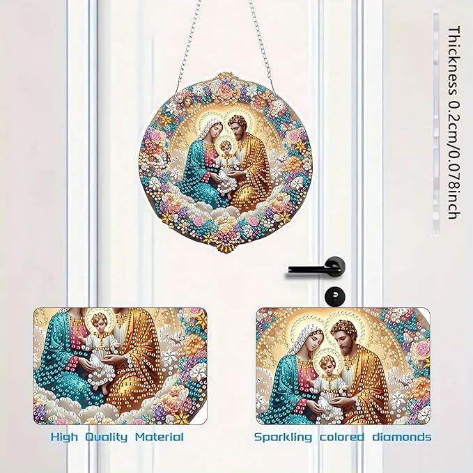 LILEIDECO DIY Diamond Art Painting Kits Special Shape Rhinestone Window Pendants Hanging Home Garden Wall Double-Sided Pattern (Single Side Point Drill)- The Birth of Jesus