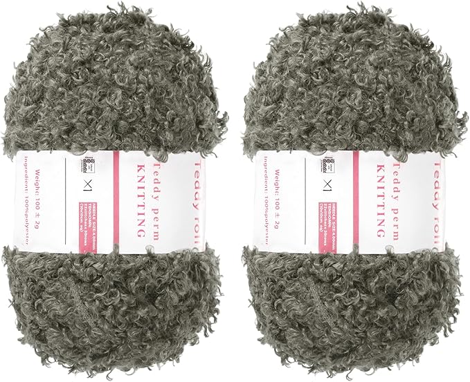 MECCANIXITY 2 Skeins Fur Yarn Soft Fluffy Chunky Yarn Fuzzy Eyelash Yarn Deep Gray for Crocheting Knit Clothes Bag - 55Yard/50m, 3.23ozx2