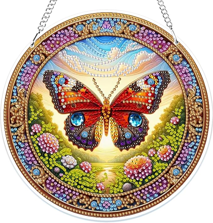 MOGTAA Butterfly Diamond Art Hanging Ornament Kits, 5D Special Shape Diamond Art Kits for Adults, Crystal Rhinestones Animal Diamond Painting Gem Art for Home Window Garden Wall Decor