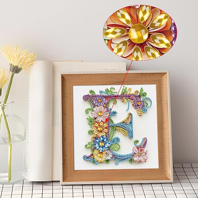 MVVMTOP Diamond Painting Kit, 5D DIY Letter E, Special Shape Crystal Artificial Diamond Art Partial Mosaic Handicraft for Beginners, Wall Decor Gift for Bedroom, Office, Living Room 6.7x6.7in