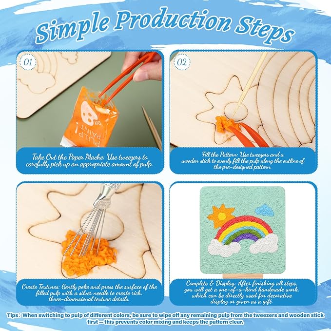 4 Pack Painting Kits for Adults Beginners 5.9 x 5.9 Inch 3D Paper Pulp Painting with 23 Pulp, 4 Tabletop Easels, 4 Blank Canvas Panels and Other Tool for Desktop Decor Home