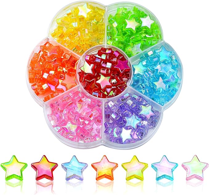 Ipotkitt 175 Pcs 7 Colors AB Celestial Star Beads Eco-Friendly Transparent Acrylic Star Beads Spacer Loose Beads for DIY Jewelry Craft Making