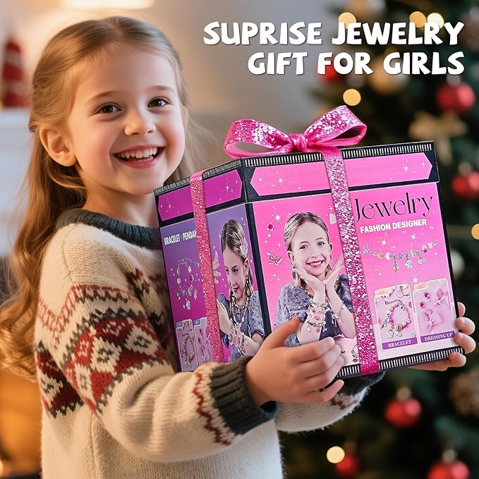 newbandmo jewelry making kit toys for girls 8-12, bracelet making kit for girls, diy craft kits for teen girl age 8 9 10, christmas birthday gifts for kids 8 10 11 12 year old girl (pink)
