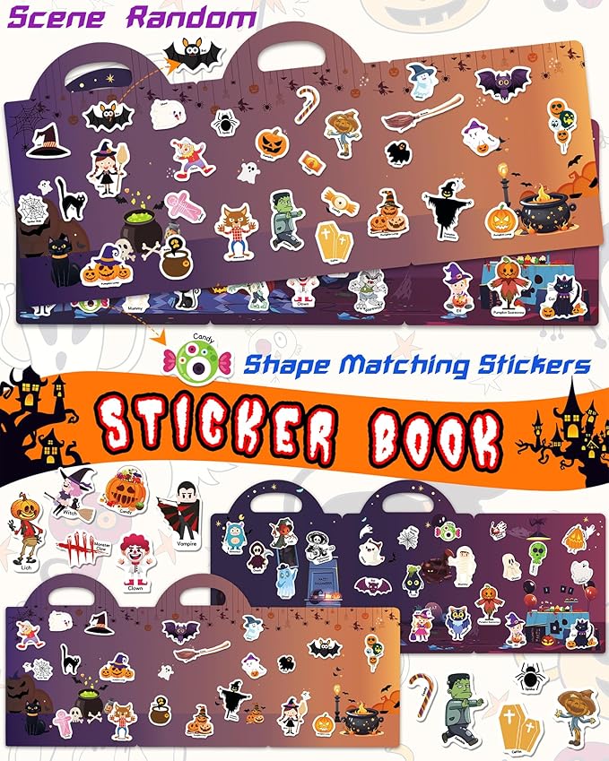 walenced reusable sticker book for toddlers, stickers for kids, toddler sticker book, toddler craft activities, toddler travel toys ages 3 and up boy girl birthday gifts - halloween