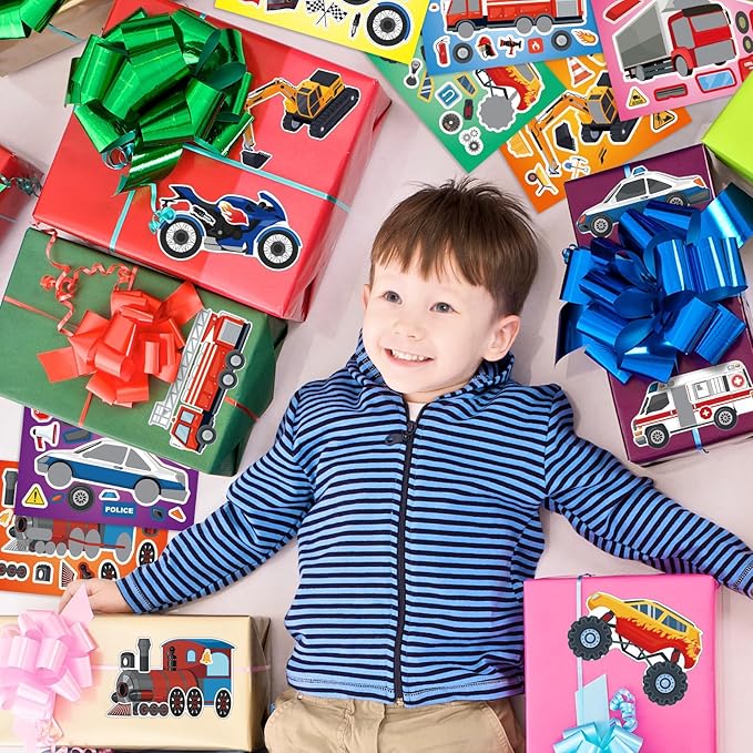 24 sheets 8.27''×5.9'' make your own vehicle stickers for kids toddlers, make a face stickers for kids party favors activities