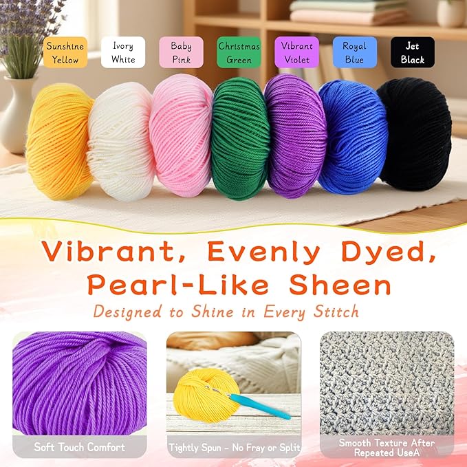 Acrylic Yarn for Crocheting - 6 Pack of 50g/1.76oz - Soft DK Weight Yarn (CYC #3), No-Splitting, Tightly Spun Acrylic for Smooth & Durable Crocheting – Toys, Scarves & Crafts(Purple)
