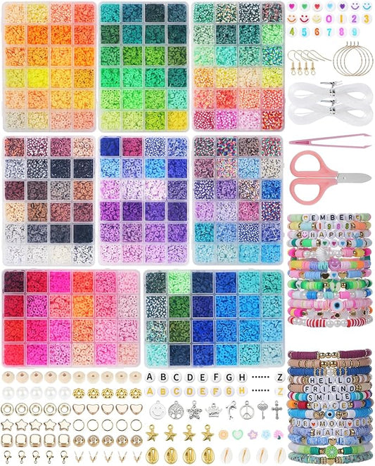 BestNow Clay Beads Bracelet Making Kit 192 Colors Flat Polymer Heishi Beads Set for Friendship Jewelry Making with Pendant Charms Crafts Gifts for Girls Ages 6 7 8 9 10 11 12 Kids Adults