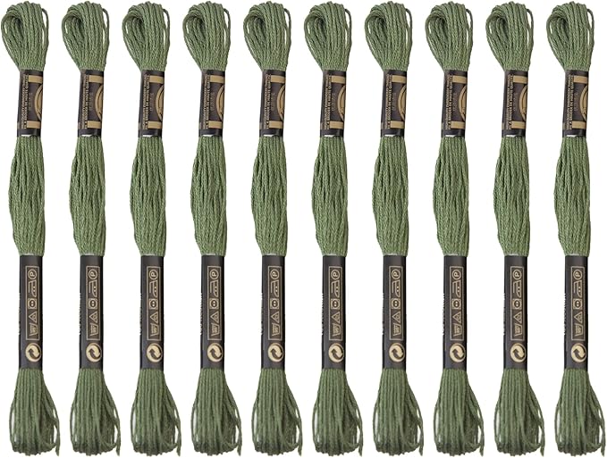 12 Skeins Embroidery Cotton Floss is 100% Egyptian Long Fiber Cotton of 8.75yds Each Cottons Cross Stitch Thread for Hand Embroidery DIY Creation and Friendship Bracelet String. (12, Dark Green)