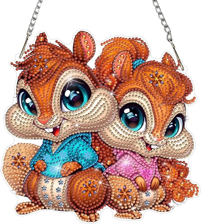 DOMROM Squirrel Diamond Art Hanging Kits for Adults Beginners, Special Shaped Crystal Diamond Painting Squirrel Pendant, DIY Diamond Art Suncatchers Animal for Home Garden Wall Decor Gift