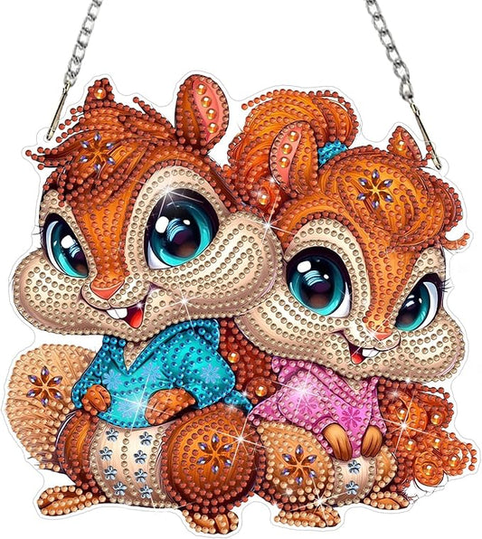 DOMROM Squirrel Diamond Art Hanging Kits for Adults Beginners, Special Shaped Crystal Diamond Painting Squirrel Pendant, DIY Diamond Art Suncatchers Animal for Home Garden Wall Decor Gift