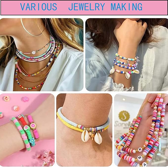 XMZCOLA Clay Beads Bracelet Making Kit, 144 Colors Flat Polymer Friendship Spacer Heishi Beads for Jewelry Making with Letter Beads and Elastic Strings, 2026 Crafts Christmas Gift (144 Colors)