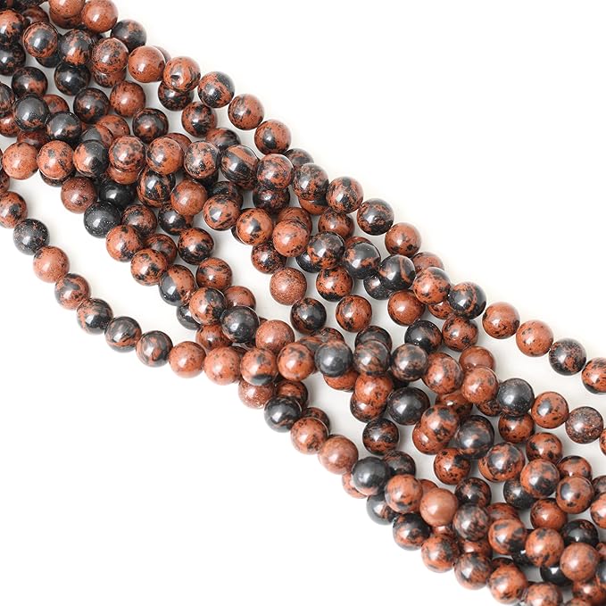 cheavian 45pcs 8mm natural mahogany obsidian stone round loose beads for jewelry making 1 strand 15"