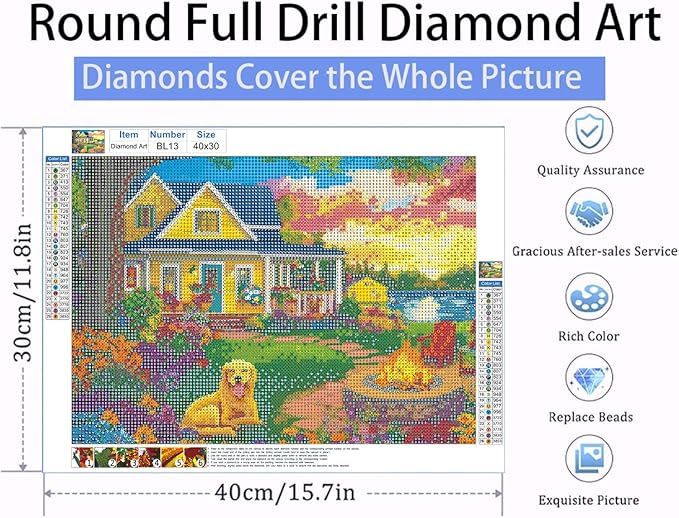 EIBEILI Adult Diamond Painting Set -Garden Dog Diamond Painting Set, 5D Diamond Painting, DIY Full Diamond Painting Gemstone Craft 11.8x15.7 inches