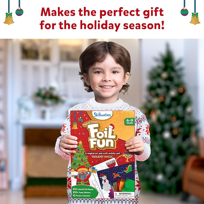 skillmatics foil fun - holiday magic, no mess art for kids, christmas craft kits & supplies, diy creative activity, travel toys, gifts for boys & girls ages 4, 5, 6, 7, 8, 9