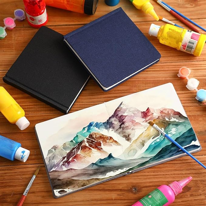 Mooliwe 6 Pcs Watercolor Sketchbook Journal Small Paper Watercolor Journal Bulk for Painting 300 GSM 140 LB Cotton Cold Press for Gifts(5.5" X 5.5",Classic Color)