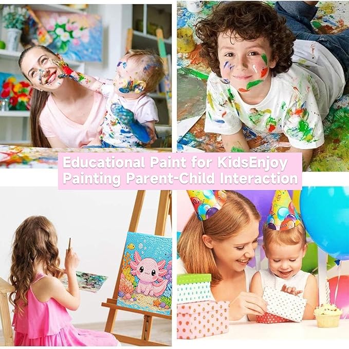 Axolotl Diamond Art Painting Kits for Kids with Frame, Animal Diamond Art for Kids Ages 4-8-12 with Frame, Easy Small Cute Gem Painting Kit for Gift Home Wall Decoration (7x7 inch)