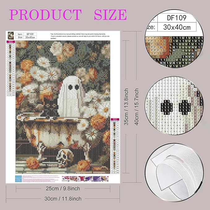Ghost Flower Diamond Painting Kits for Adults,5D Diamond Art Kits,Halloween DIY Full Round Drill Diamond Dot Painting Gem Art Kits for Adult,Beginner Friendly Wall Decor Craft Gift 12x16 Inch