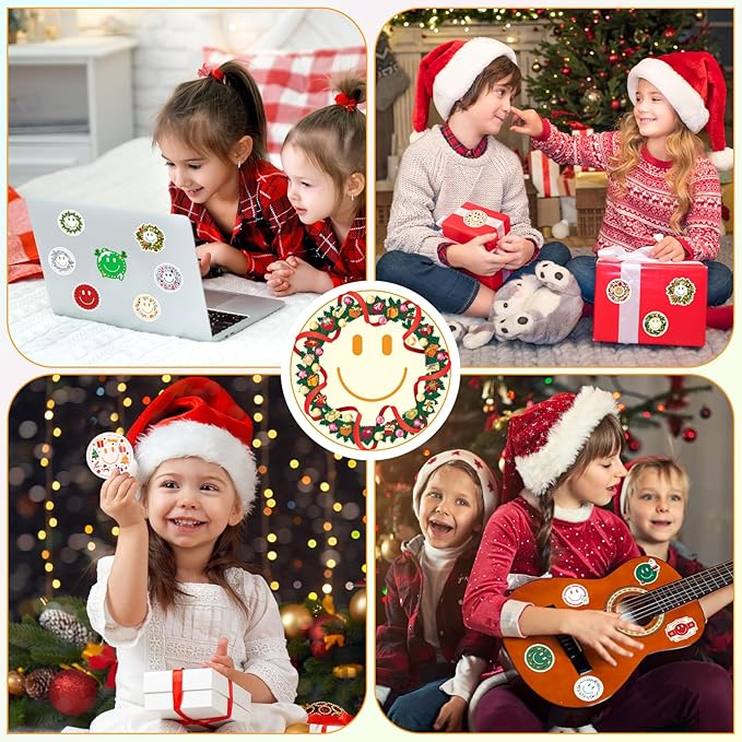 wercokt 50pcs smiling christmas stickers, cute water bottle stickers for kids, for teaching rewards, notebooks, stationery, luggage, cartoon pvc happy stickers