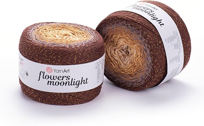 YarnArt Flowers Moonlight – Gradient Cotton Acrylic Yarn with Metallic Lurex, 9.17oz (250g), 1093 Yards – Shiny, Multicolor Cake Yarn for Crochet, Knitting, Shawls & DIY Projects (3284)
