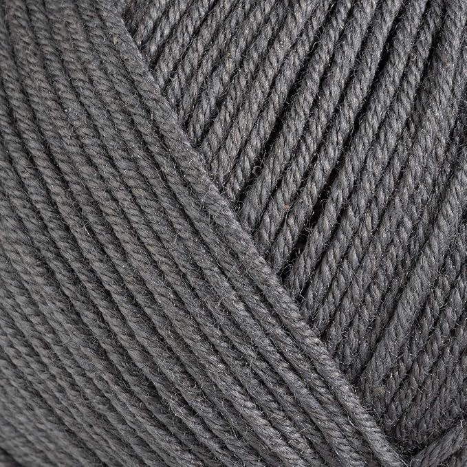 Estako Happy Cotton, 60% Cotton 40% Acrylic Yarn, Soft, Fine/Sport (2) for Crochet and Knitting 1.76 Oz (50g) / 180 Yrds (165m) (4140 - Dark Grey)