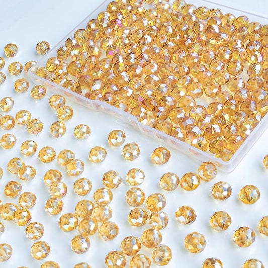 laopottbeads 220pcs 10mm crystal glass beads for jewelry making beads for bracelets necklace pendants making supplies(gold champagne)