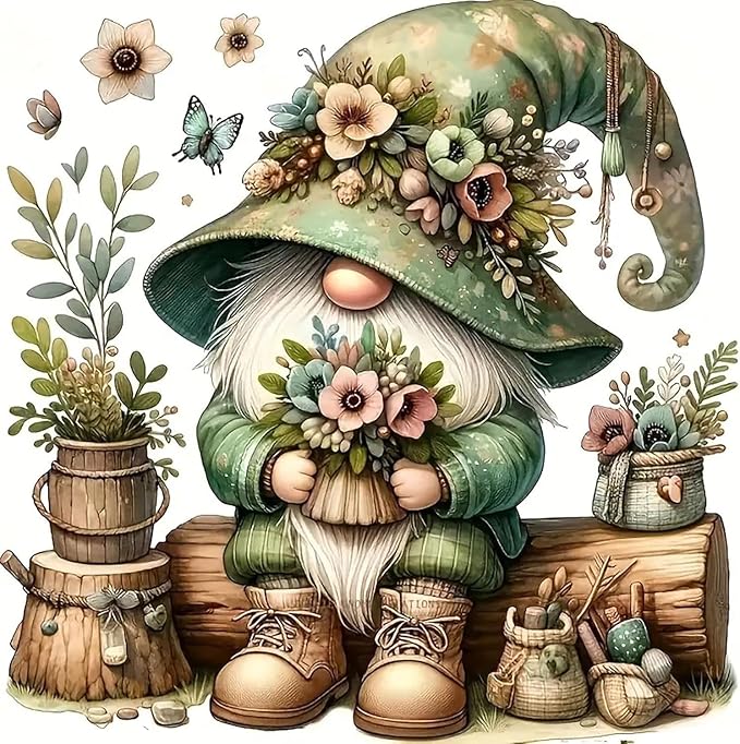 gnome stamped cross stitch kits for adults beginner,flower counted cross stitch kits printed stitching cute patterns dimensions needlepoint art crafts embroidery kits for adults beginners
