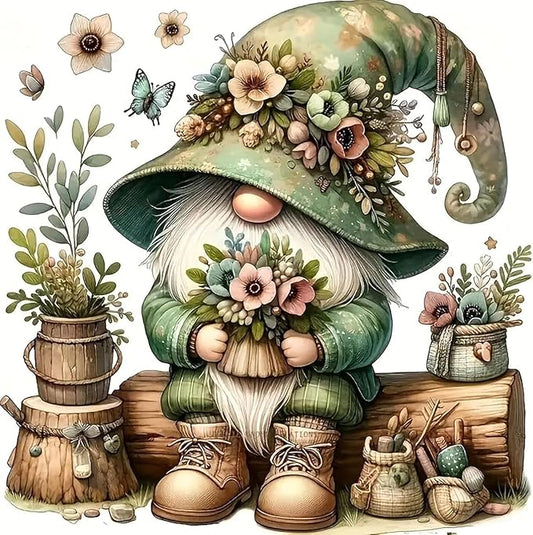 gnome stamped cross stitch kits for adults beginner,flower counted cross stitch kits printed stitching cute patterns dimensions needlepoint art crafts embroidery kits for adults beginners