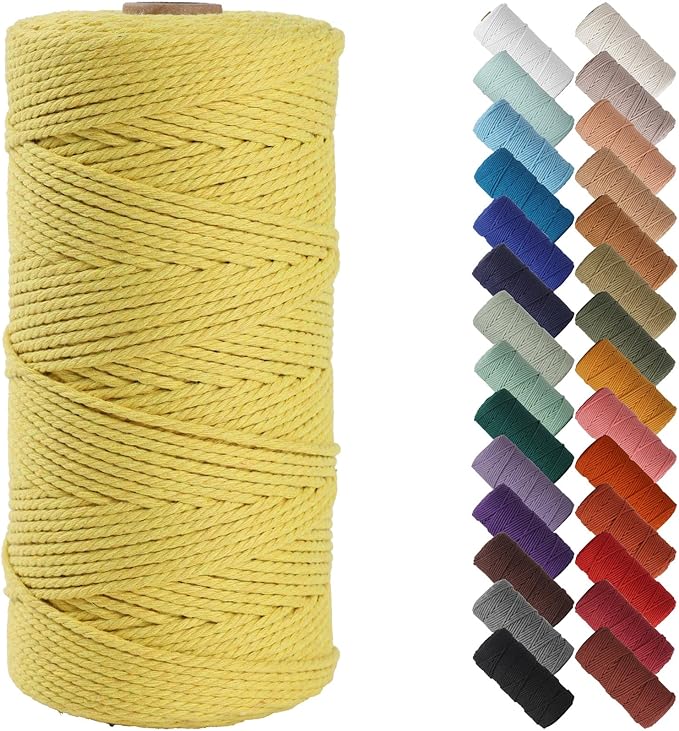 NOANTA Yellow Macrame Cord 2mm x 220yards, Colored Macrame Rope, Cotton Rope Macrame Yarn, Colorful Cotton Craft Cord for Wall Hanging, Plant Hangers, Crafts, Knitting