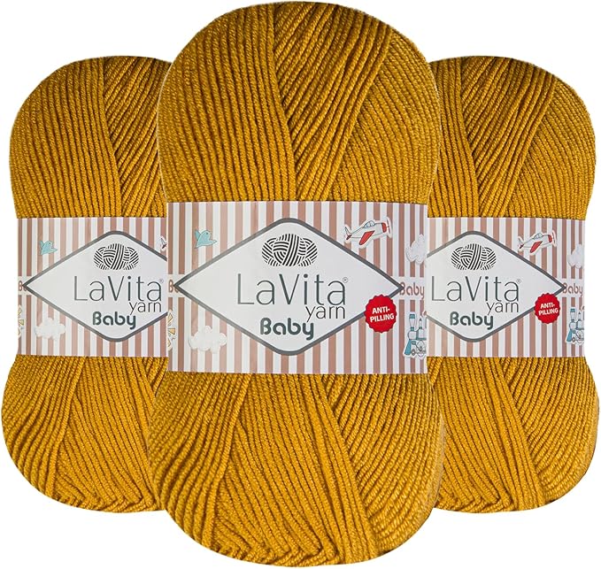 LaVita Baby Premium Anti-Pill Acrylic Yarn - 820 Yards, 3 x 3.5 oz - Warm, Airy Fiber with Silky Texture - Oeko-TEX Certified, Durable, Lightweight, Long-Lasting, Solid Pastel Colors - 3 Skeins Pack