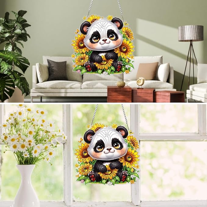 MXJSUA Panda Bear Diamond Art Hanging Kits for Adults Beginners, Crystal Diamond Suncatchers, Special Shape Diamond Painting Pendant Window Ornament Gifts for Home Garden Door Wall Decor