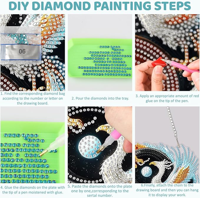 MEIYUDA Dargon Phoenix Diamond Art Hanging Kits for Adult, Yin Yang Diamond Painting Hanging Kits Ornaments, DIY Special Shaped Rhinestone Window Pendants Kit for Home Garden Wall Decor Gift