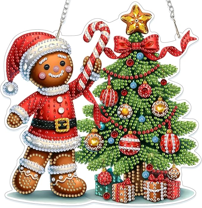 GHHKUD Hanging Diamond Art Christmas Pendants Kits, DIY Hanging Decoration Double Sided Christmas Tree Diamond Pinting Ornaments for Adults Kids Gifts for Home Decor