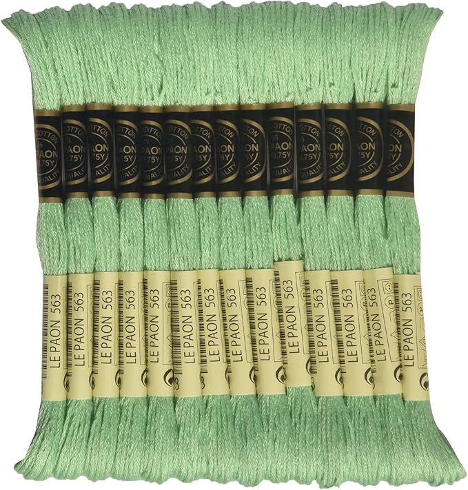 LE PAON Embroidery Floss, 14-Pack Six Strands 100% Long Staple Cotton Embroidery Thread, 8.7-Yard，Color Number：563, Light Jade