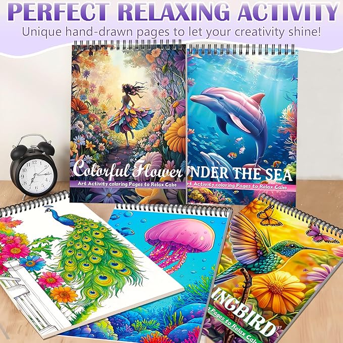 Aannanl Adult Coloring Book - Set of 3 Coloring Books for Adults Relaxation Spiral Bound Coloring Books for Women to Relieve Anxiety and Stress Relief (Natural Scenery)