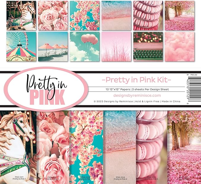Reminisce Pretty in Pink Scrapbook Collection Kit,White