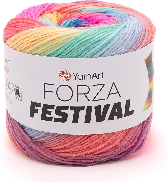 YarnArt Forza Festival Self-Striping Wool Blend Fingering Yarn, 100g (459 yd) – Gradient Color Yarn for Knitting, Crochet, Socks & Shawls (2915)