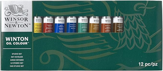 Winsor & Newton Winton Oil Color Paint, Studio Set, 10 x 37ml Tubes, Blue,Red,White, 12 Piece Set